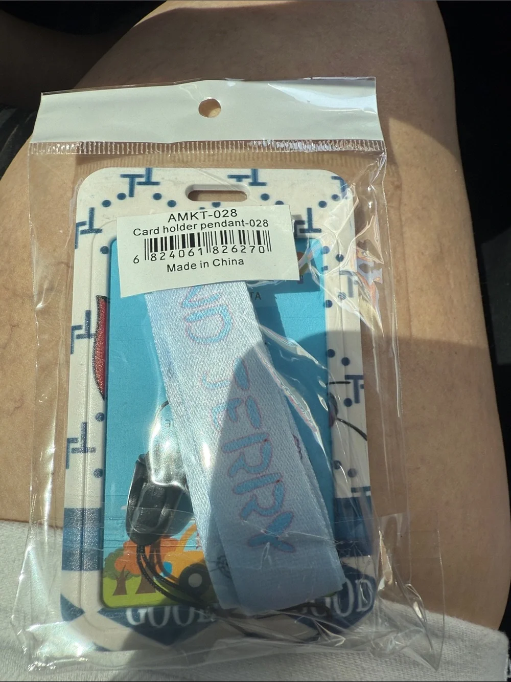 Light Blue Cartoon Card Holder with Lanyard